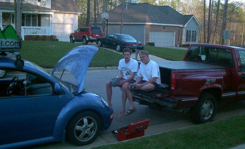 bill rusin and steve inspect the beetle